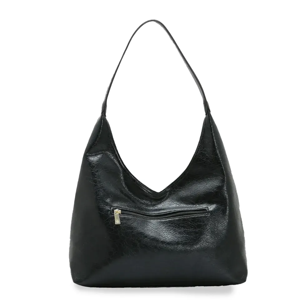 Bolsa feminina preta Chenson Boho Chic vista traseira com bolso externo